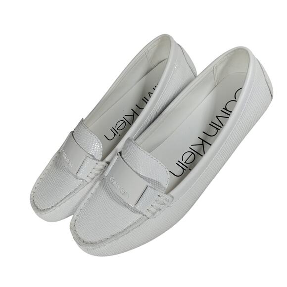 NWOT! CALVIN KLEIN! WHITE GENUINE LEATHER, SNAKESKIN IMPRINT LOAFERS! SZ 7.5M - Picture 8 of 14
